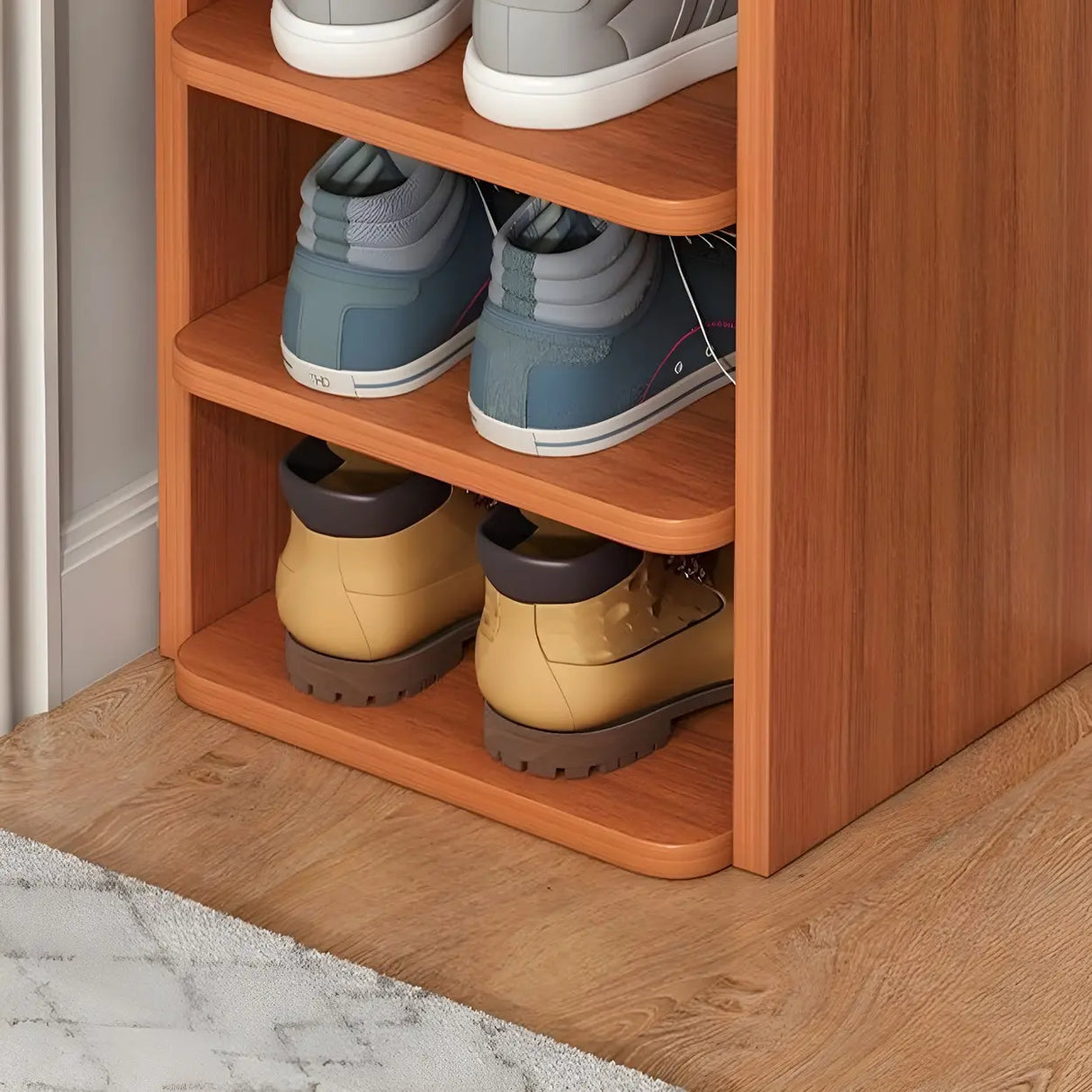 Tall Wooden Entryway Brown Large Capacity Shoe Rack Image - 15