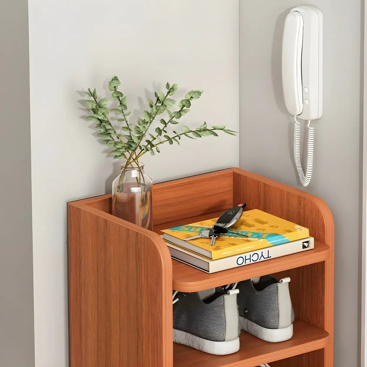 Tall Wooden Entryway Brown Large Capacity Shoe Rack Image - 19