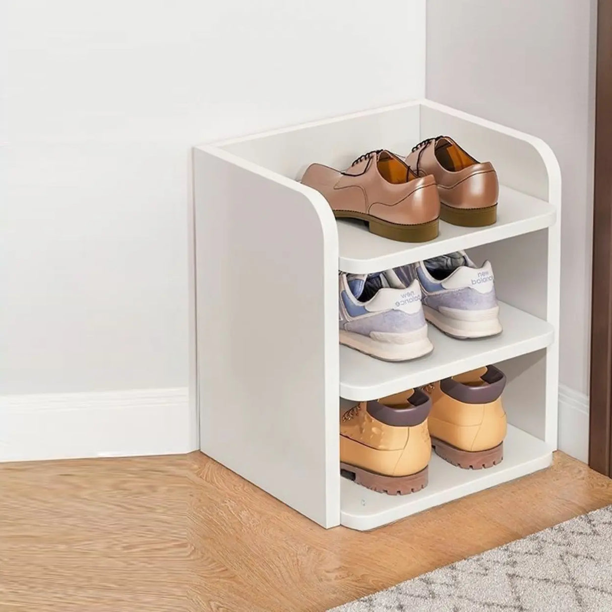 Tall Wooden Entryway Brown Large Capacity Shoe Rack Image - 22