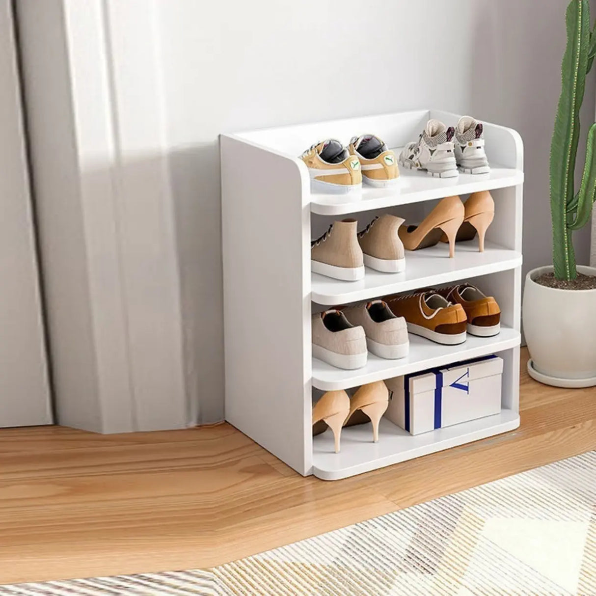 Tall Wooden Entryway Brown Large Capacity Shoe Rack Image - 23