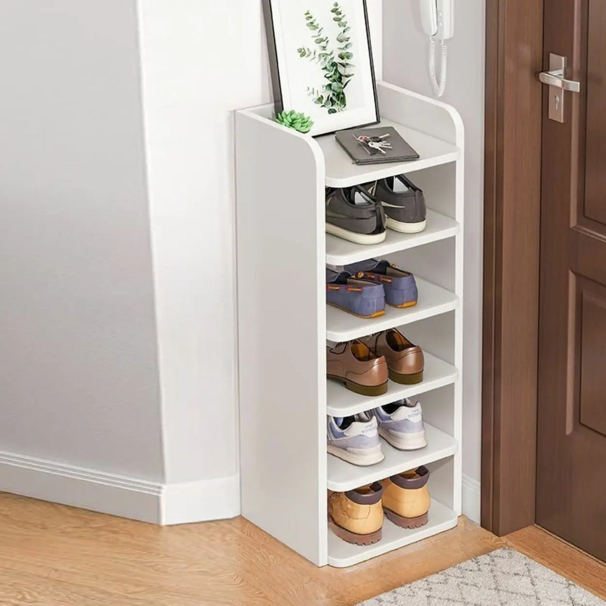 Tall Wooden Entryway Brown Large Capacity Shoe Rack Image - 24