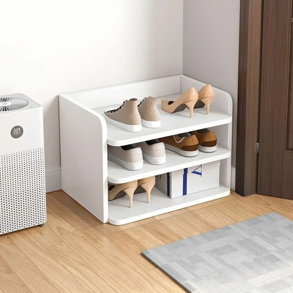 Tall Wooden Entryway Brown Large Capacity Shoe Rack Image - 25