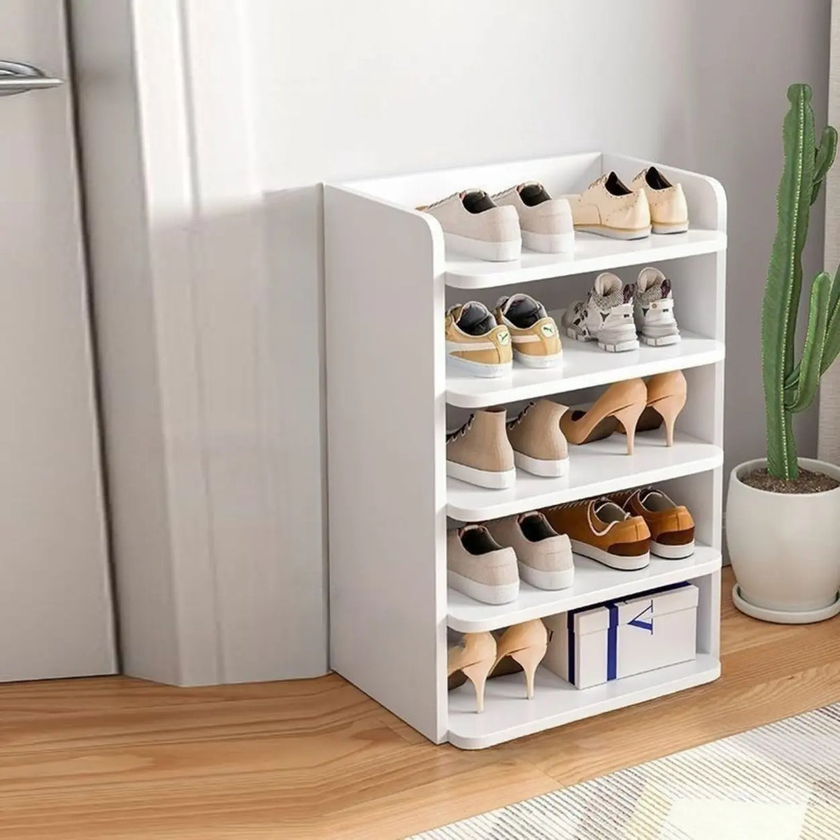 Tall Wooden Entryway Brown Large Capacity Shoe Rack Image - 28