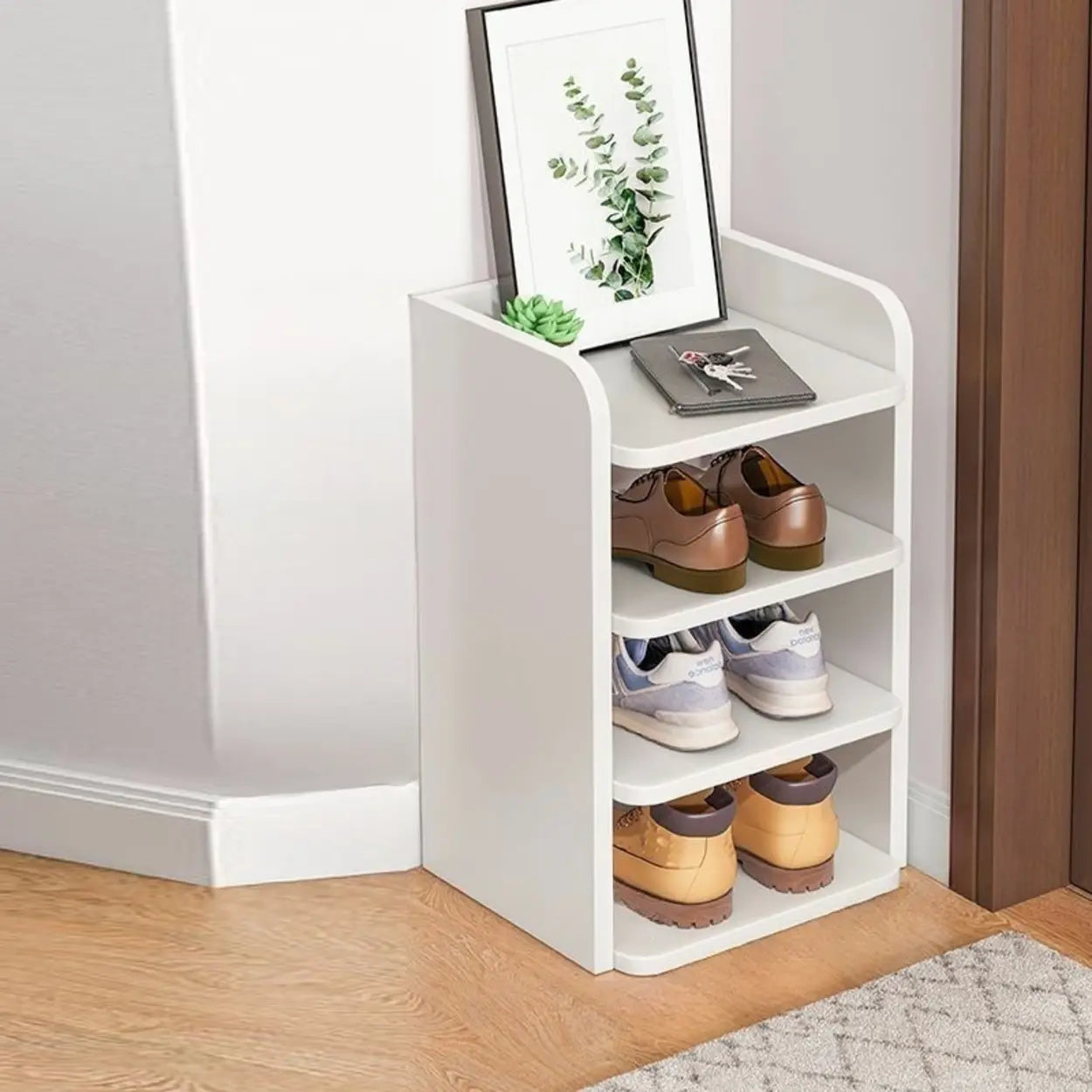 Tall Wooden Entryway Brown Large Capacity Shoe Rack Image - 2