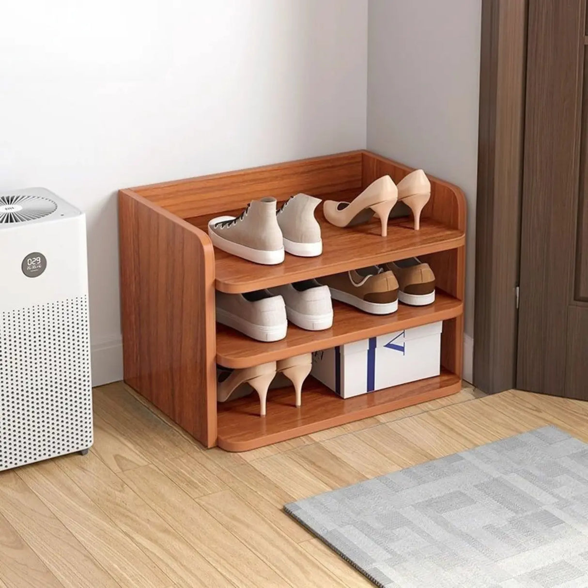 Tall Wooden Entryway Brown Large Capacity Shoe Rack Image - 30