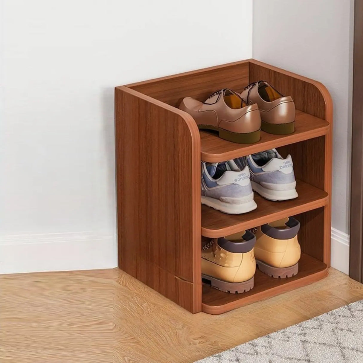 Tall Wooden Entryway Brown Large Capacity Shoe Rack Image - 32