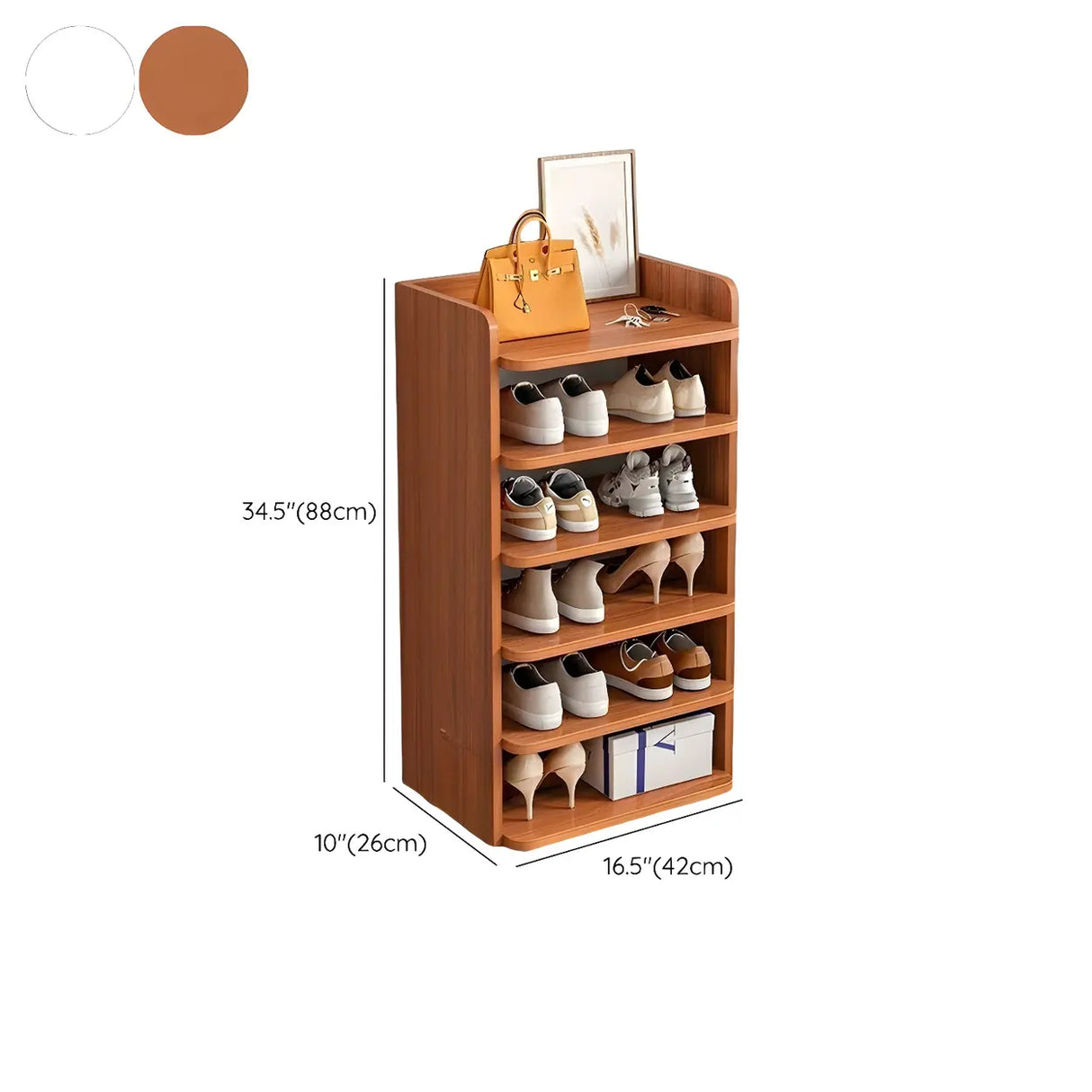 Tall Wooden Entryway Brown Large Capacity Shoe Rack Image - 47