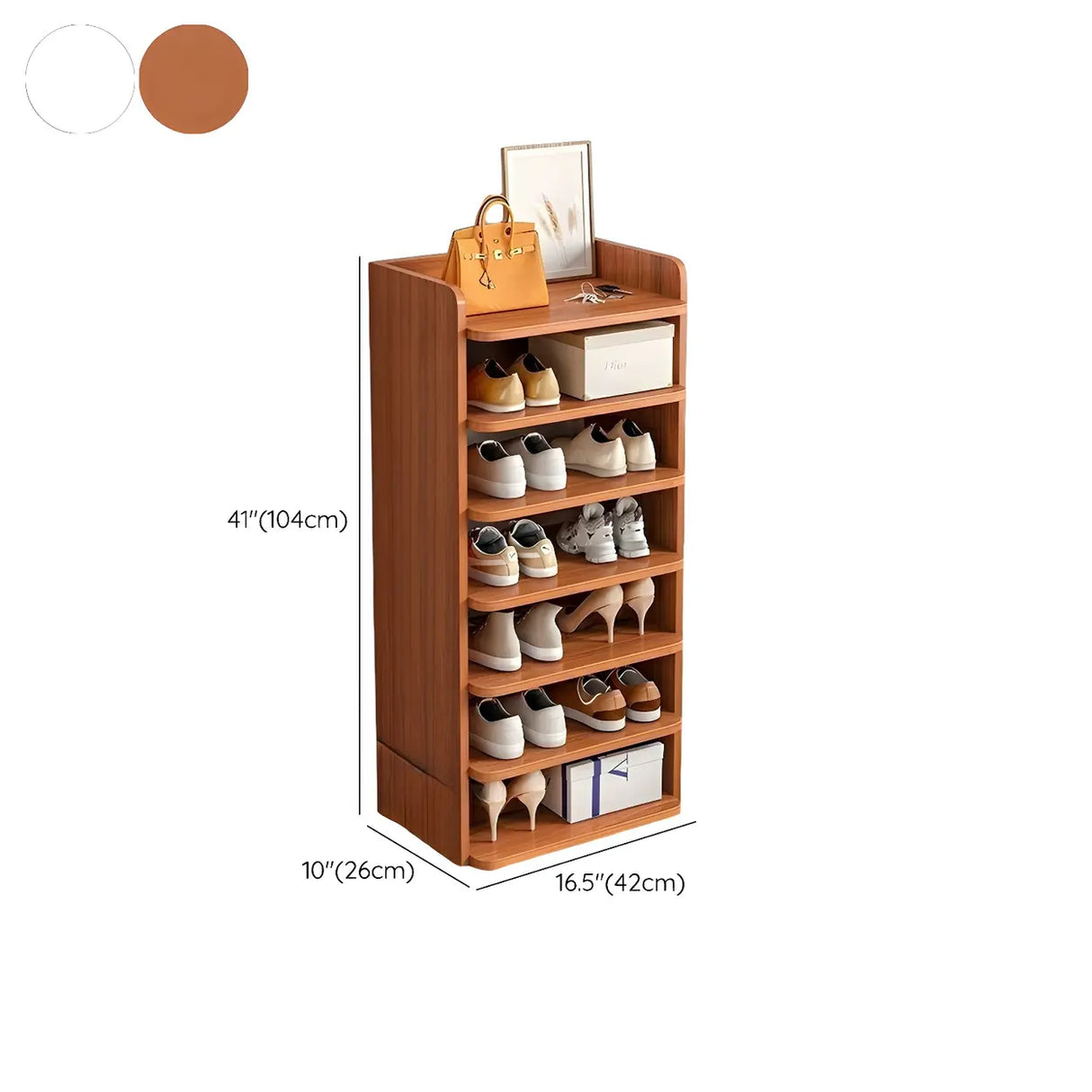 Tall Wooden Entryway Brown Large Capacity Shoe Rack Image - 48