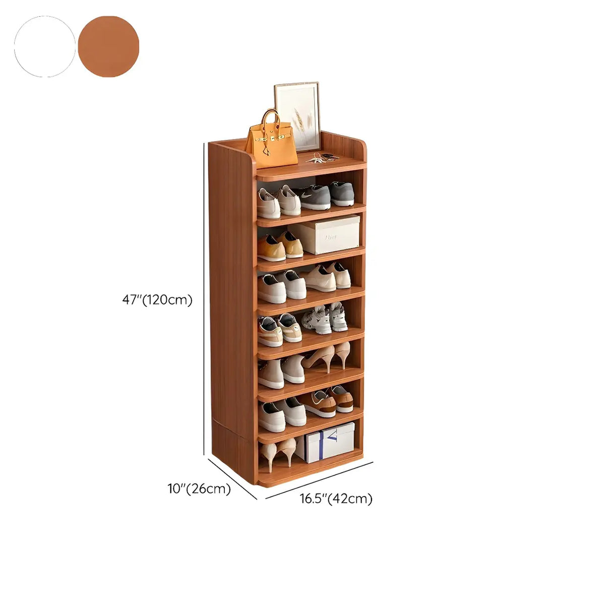 Tall Wooden Entryway Brown Large Capacity Shoe Rack Image - 49