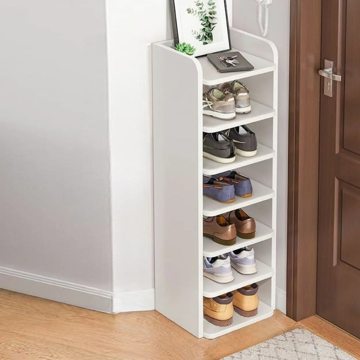 Tall Wooden Entryway Brown Large Capacity Shoe Rack Image - 4