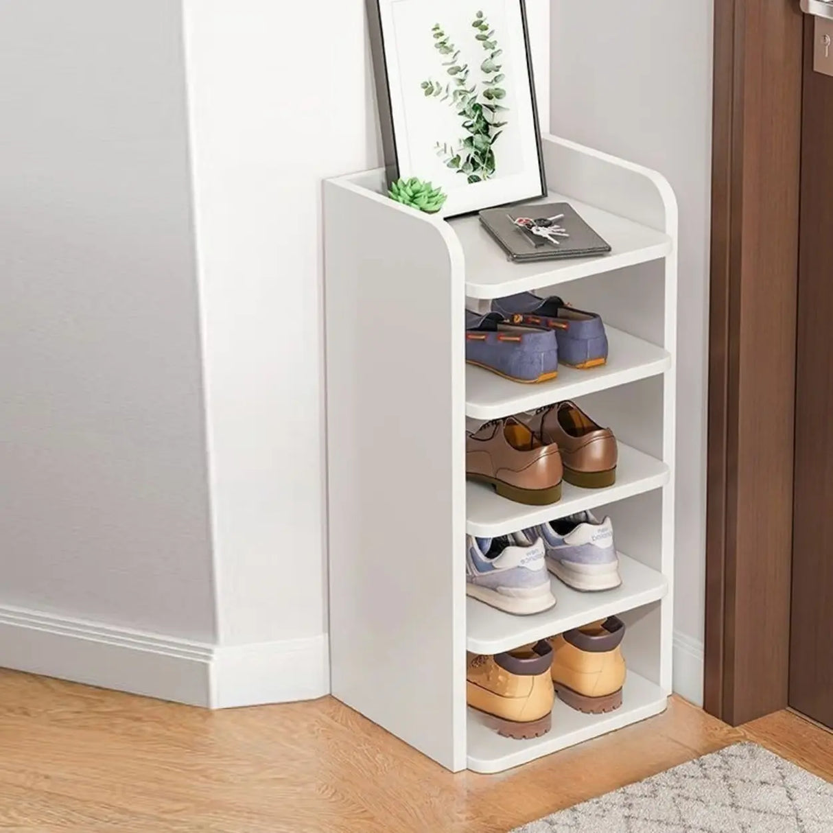 Tall Wooden Entryway Brown Large Capacity Shoe Rack Image - 5