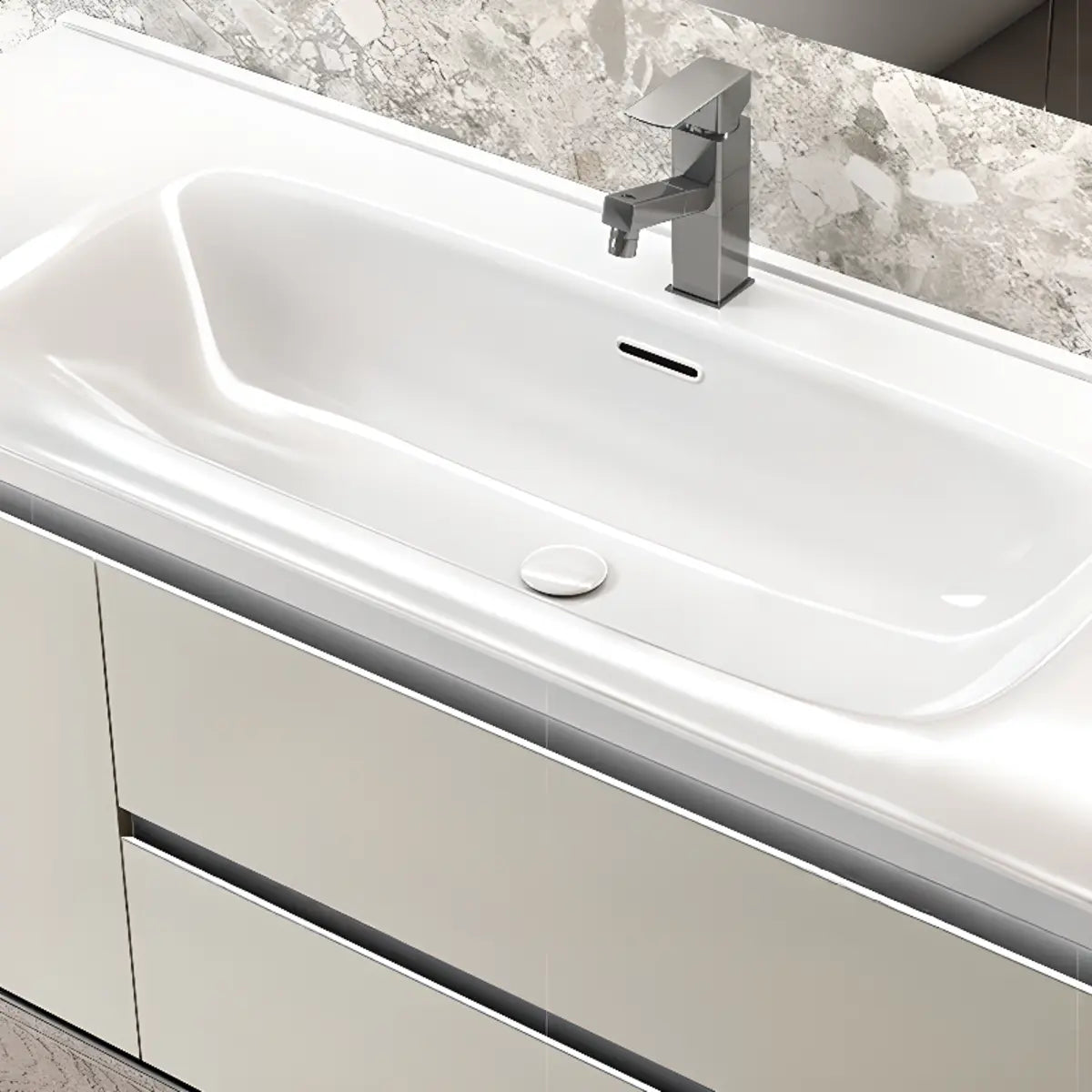 Tan Sink MDF Bathoom Vanity with Storage and Mirror Image - 1