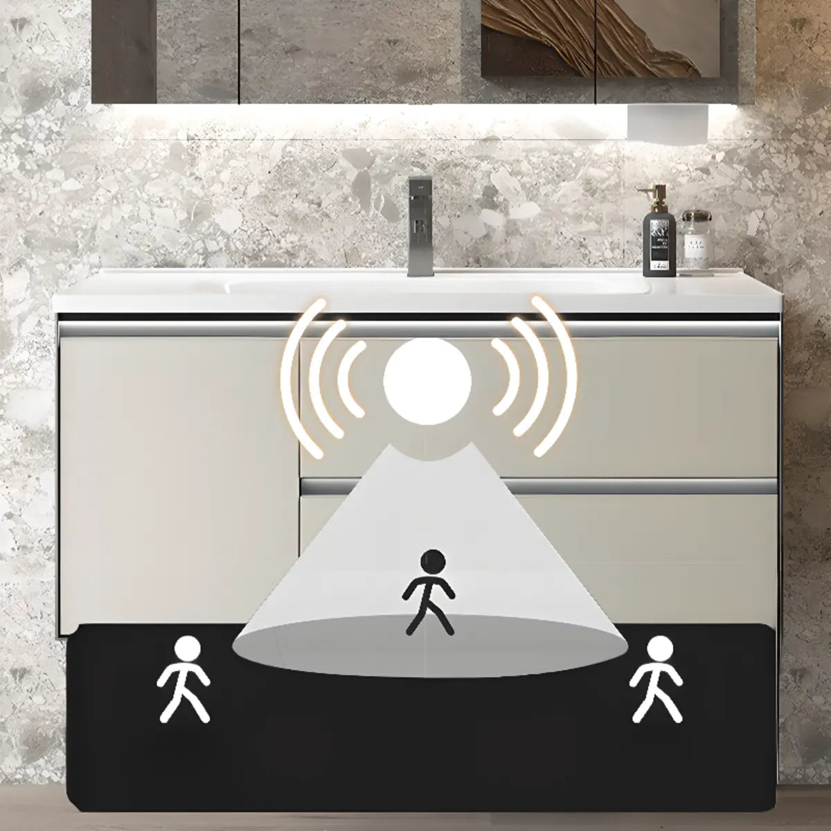 Tan Sink MDF Bathoom Vanity with Storage and Mirror Image - 9