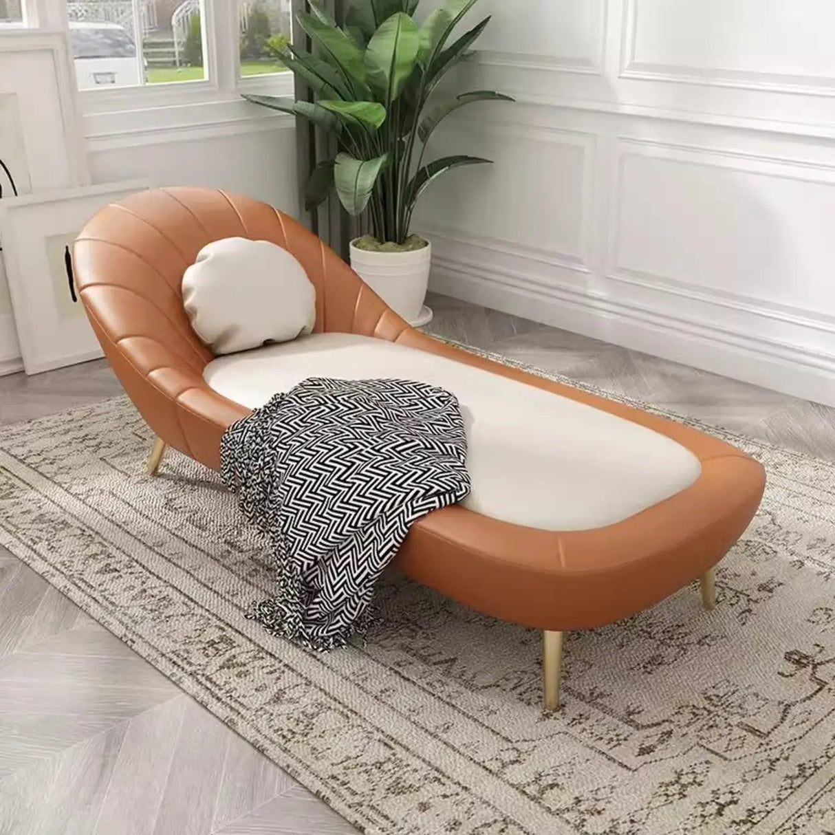 Tan Solid Color Reclining Leather Relax Right-Arm Chaise Image - 8