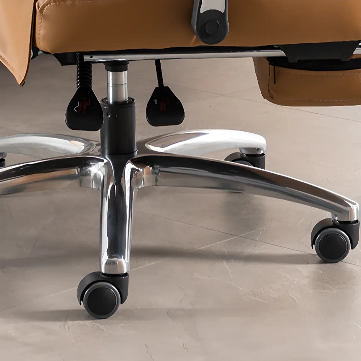 Tan Swivel Reclining Calfskin Office Chair with Footrest Image - 15