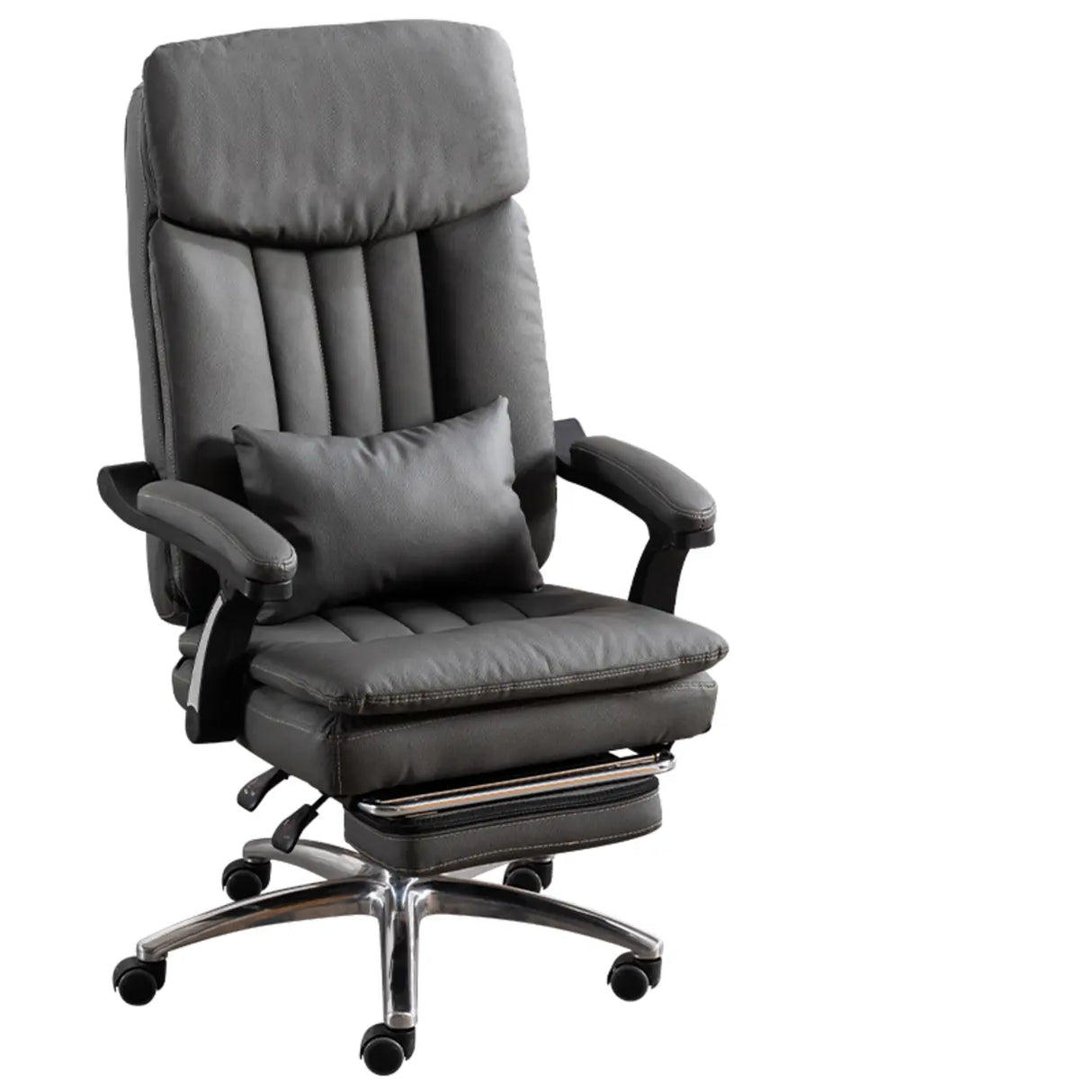 Tan Swivel Reclining Calfskin Office Chair with Footrest Image - 5