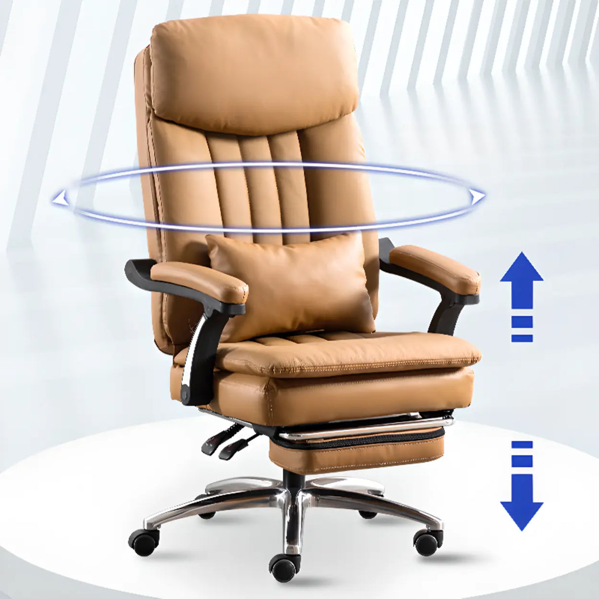 Tan Swivel Reclining Calfskin Office Chair with Footrest Image - 6