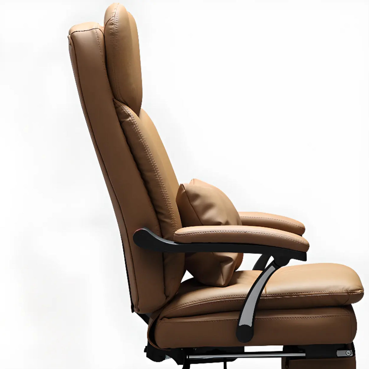Tan Swivel Reclining Calfskin Office Chair with Footrest Image - 8