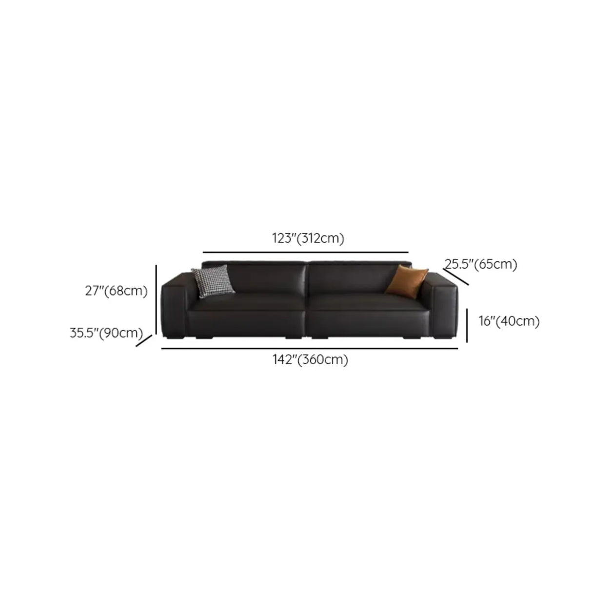 Tear Resistant Leather Square Arm Cushion Back Sofa Image - 16
