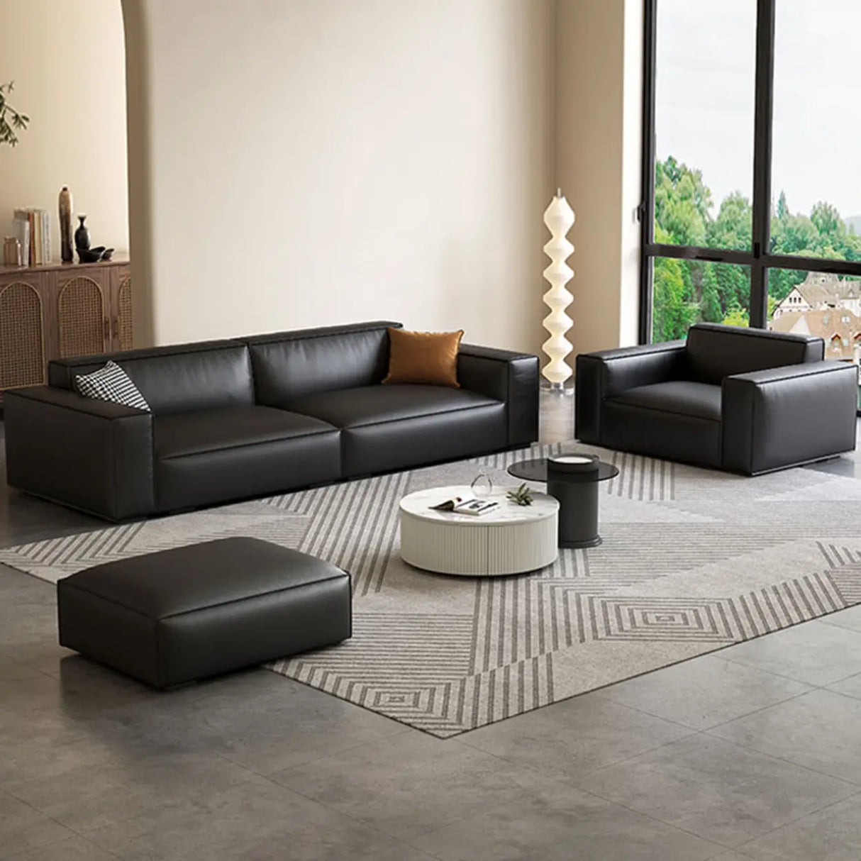 Tear Resistant Leather Square Arm Cushion Back Sofa Image - 3