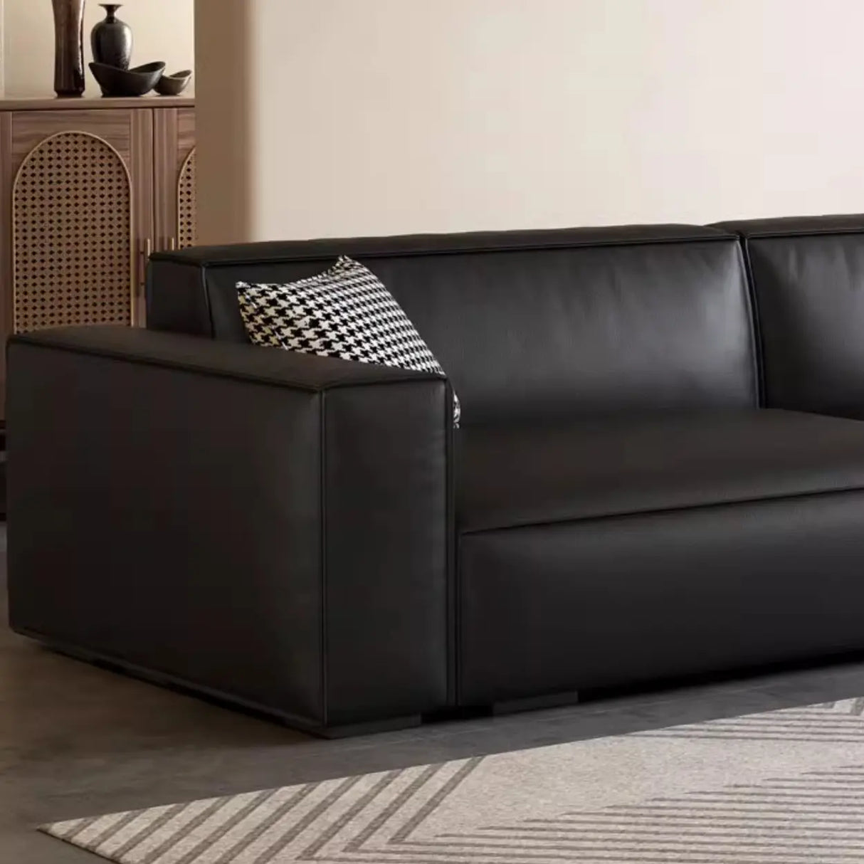 Tear Resistant Leather Square Arm Cushion Back Sofa Image - 6