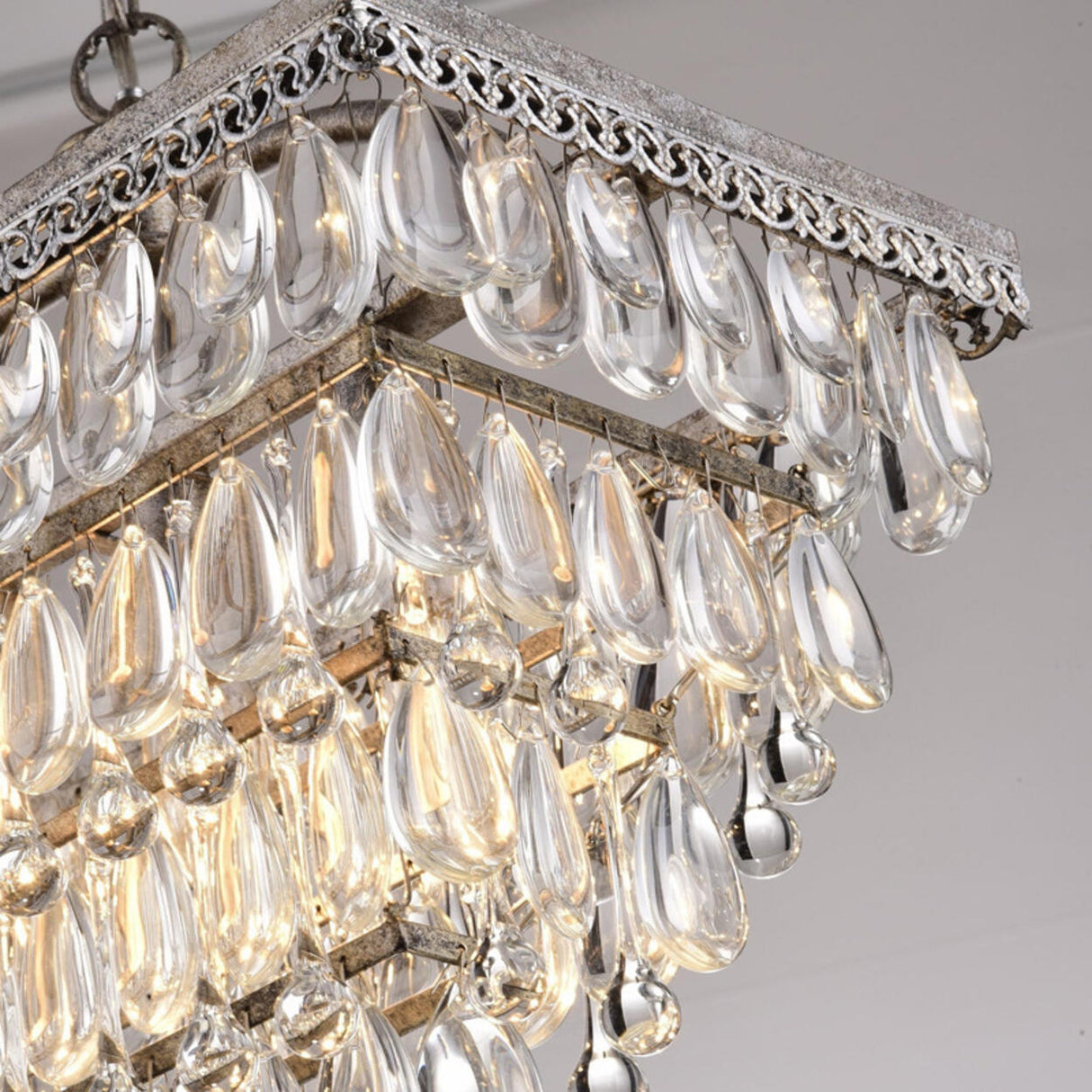 Tiered Droplets Rectangular Crystal Chandelier Light Image - 10