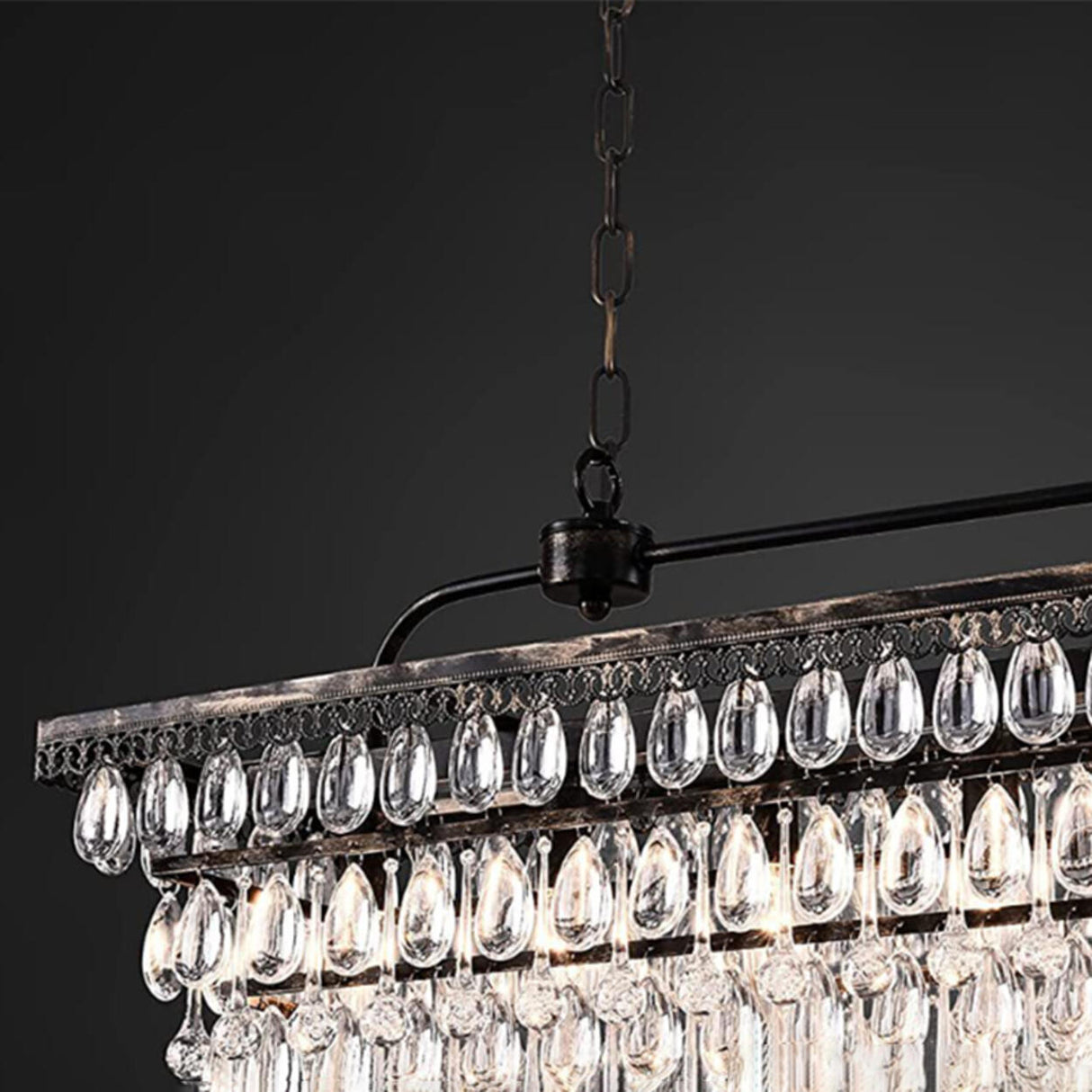 Tiered Droplets Rectangular Crystal Chandelier Light Image - 11