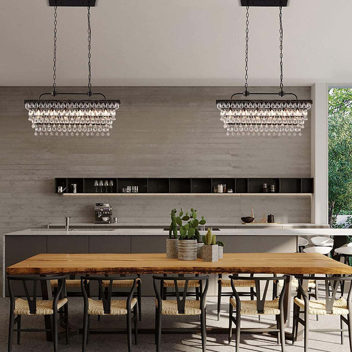 Tiered Droplets Rectangular Crystal Chandelier Light Image - 4