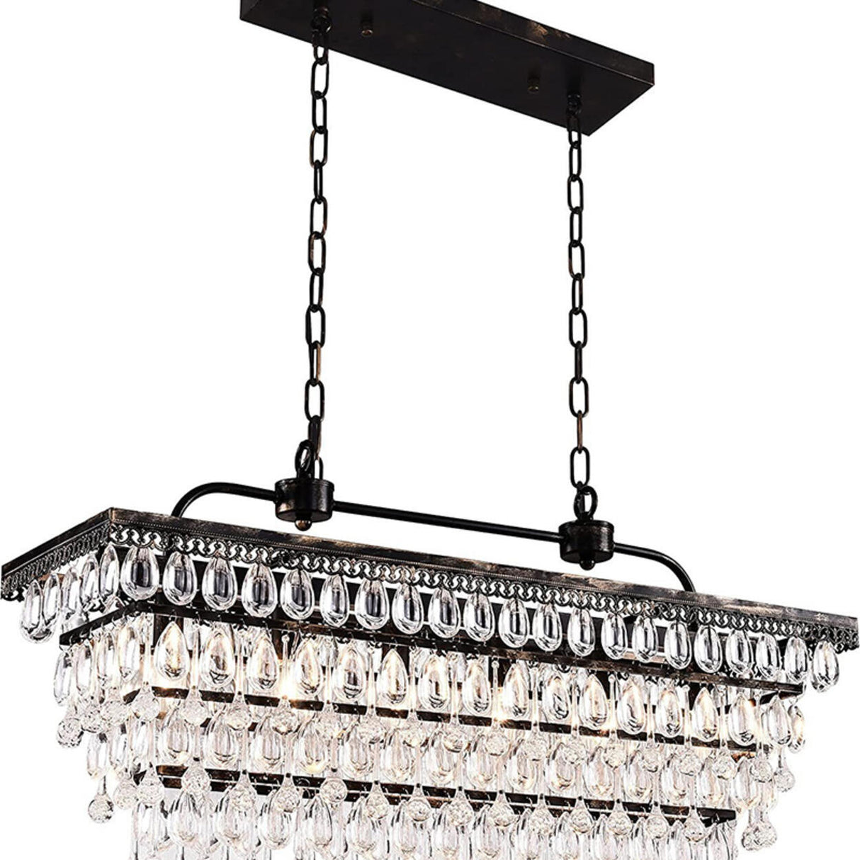 Tiered Droplets Rectangular Crystal Chandelier Light Image - 8