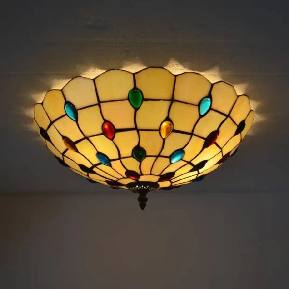 Tiffany Beige Cabochon Glass Flush Mount Ceiling Light Image - 2