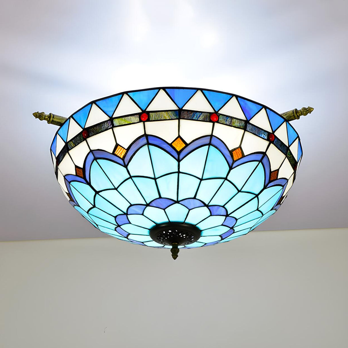 Tiffany Blue Bowl-Shaped Glass Semi-Flush Mount Light Image - 1