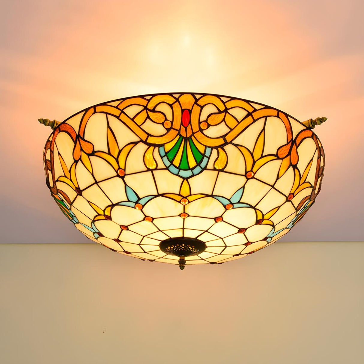 Tiffany Blue Bowl-Shaped Glass Semi-Flush Mount Light Image - 14