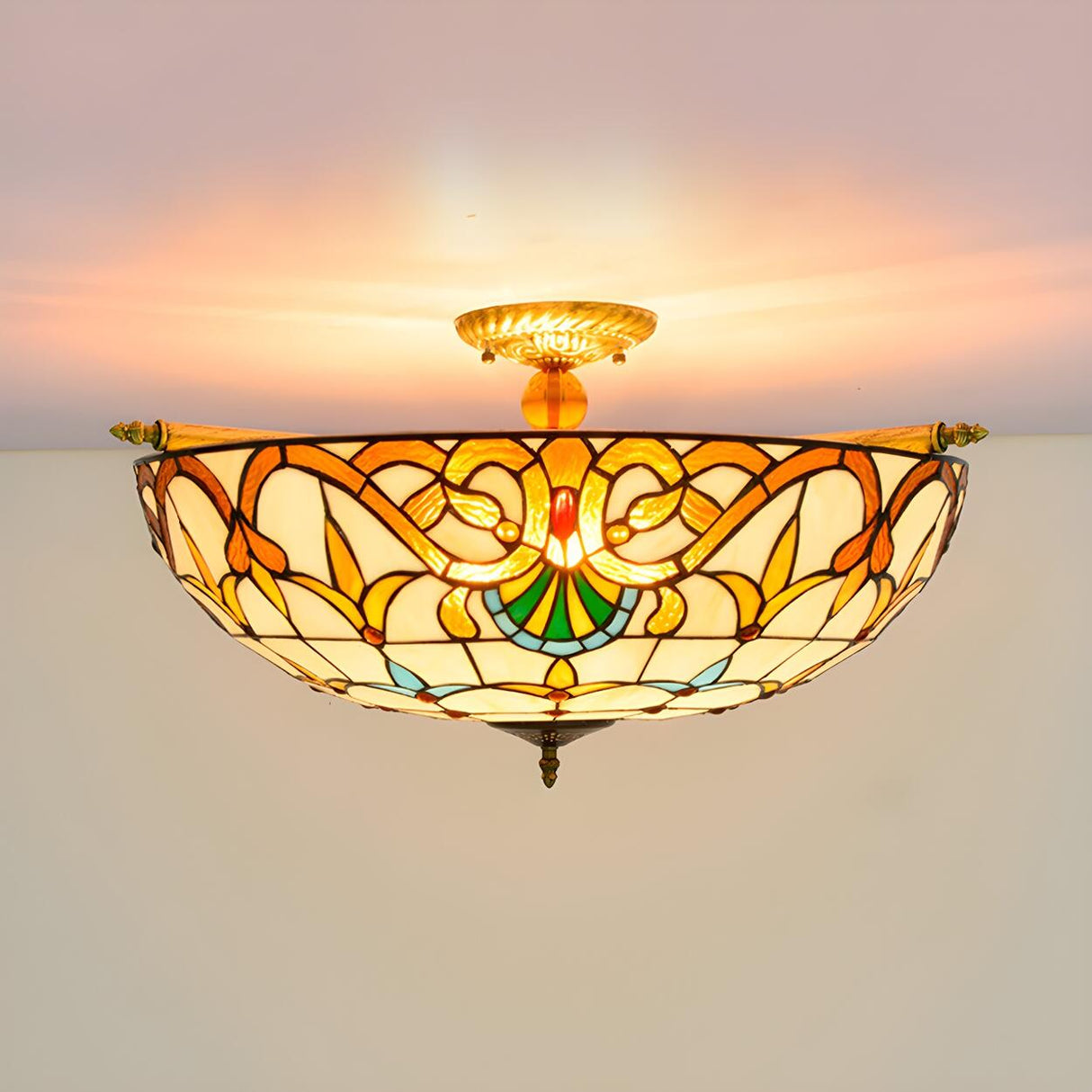 Tiffany Blue Bowl-Shaped Glass Semi-Flush Mount Light Image - 15