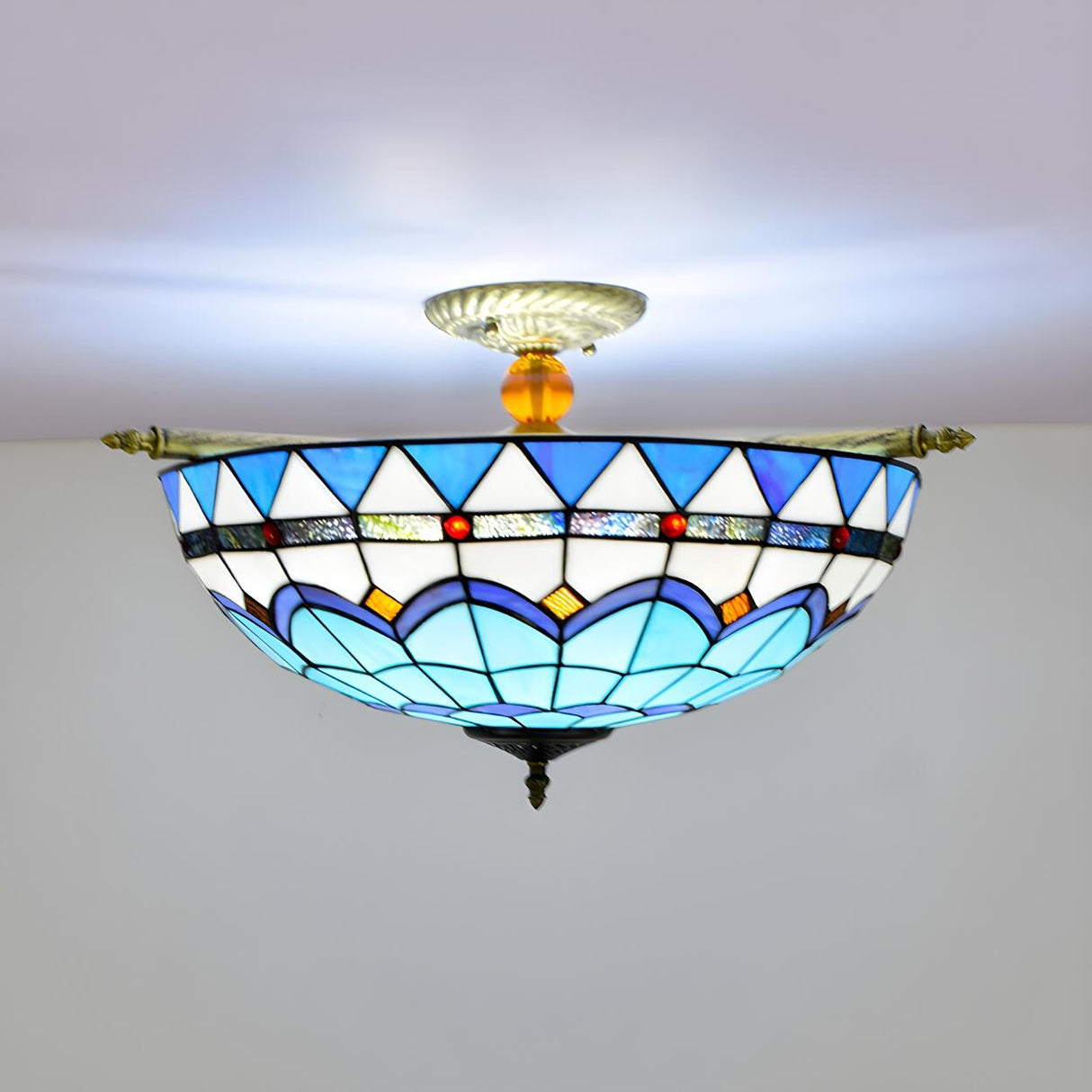 Tiffany Blue Bowl-Shaped Glass Semi-Flush Mount Light Image - 2