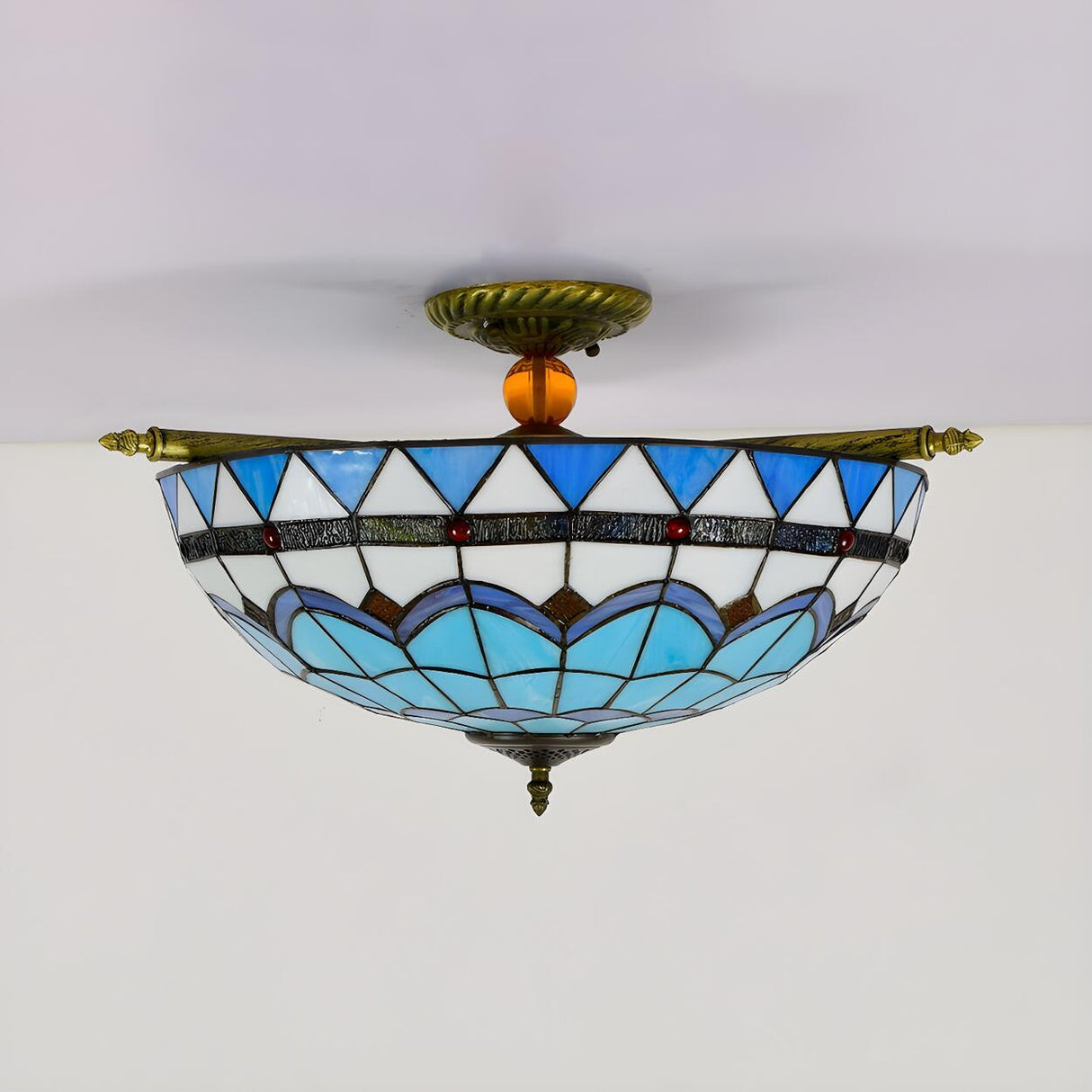 Tiffany Blue Bowl-Shaped Glass Semi-Flush Mount Light Image - 3