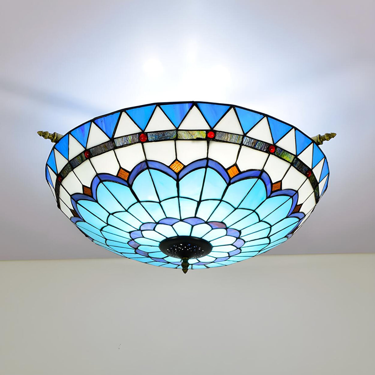 Tiffany Blue Bowl-Shaped Glass Semi-Flush Mount Light Image - 6