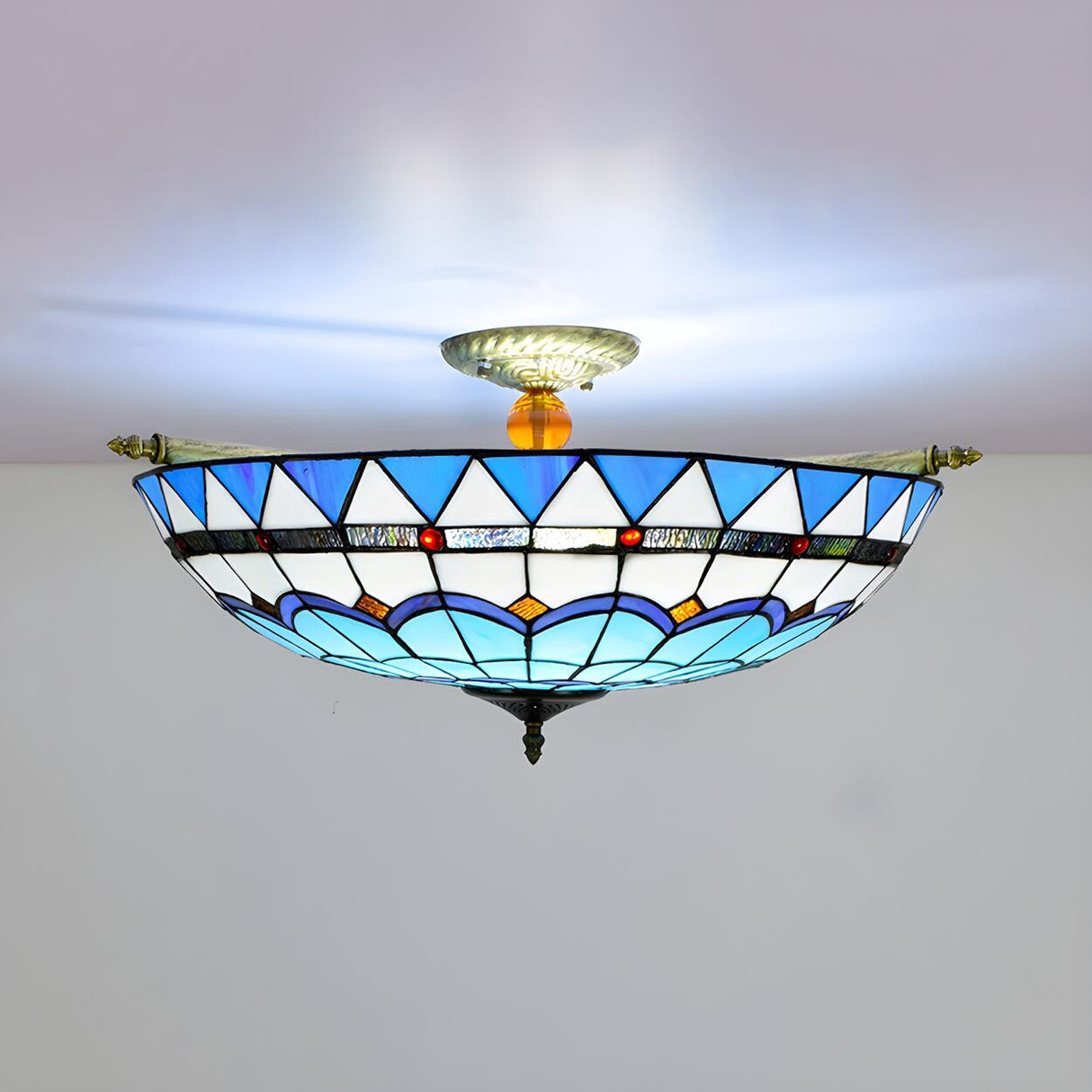 Tiffany Blue Bowl-Shaped Glass Semi-Flush Mount Light Image - 7