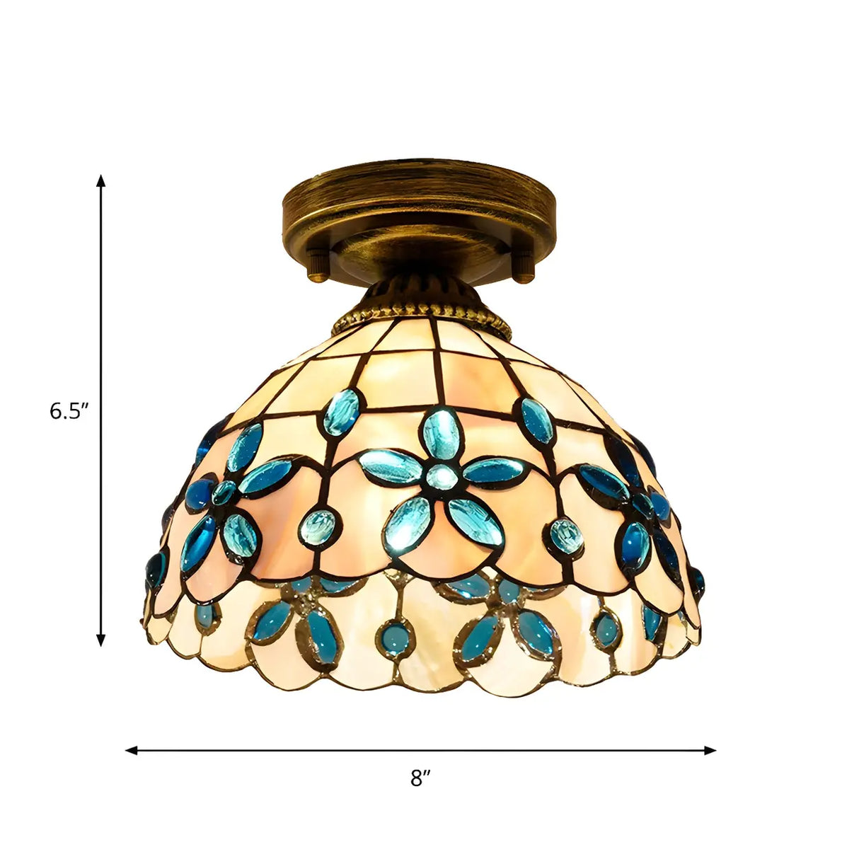Tiffany Bowl-Shaped Stained Gem Glass Flush Mount Light