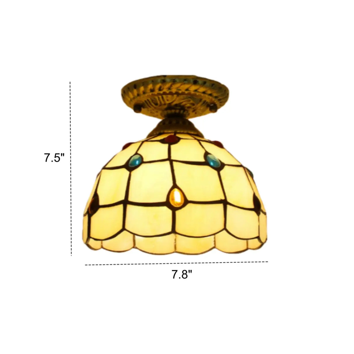 Tiffany Bowl-Shaped Stained Gem Glass Flush Mount Light Image - 12