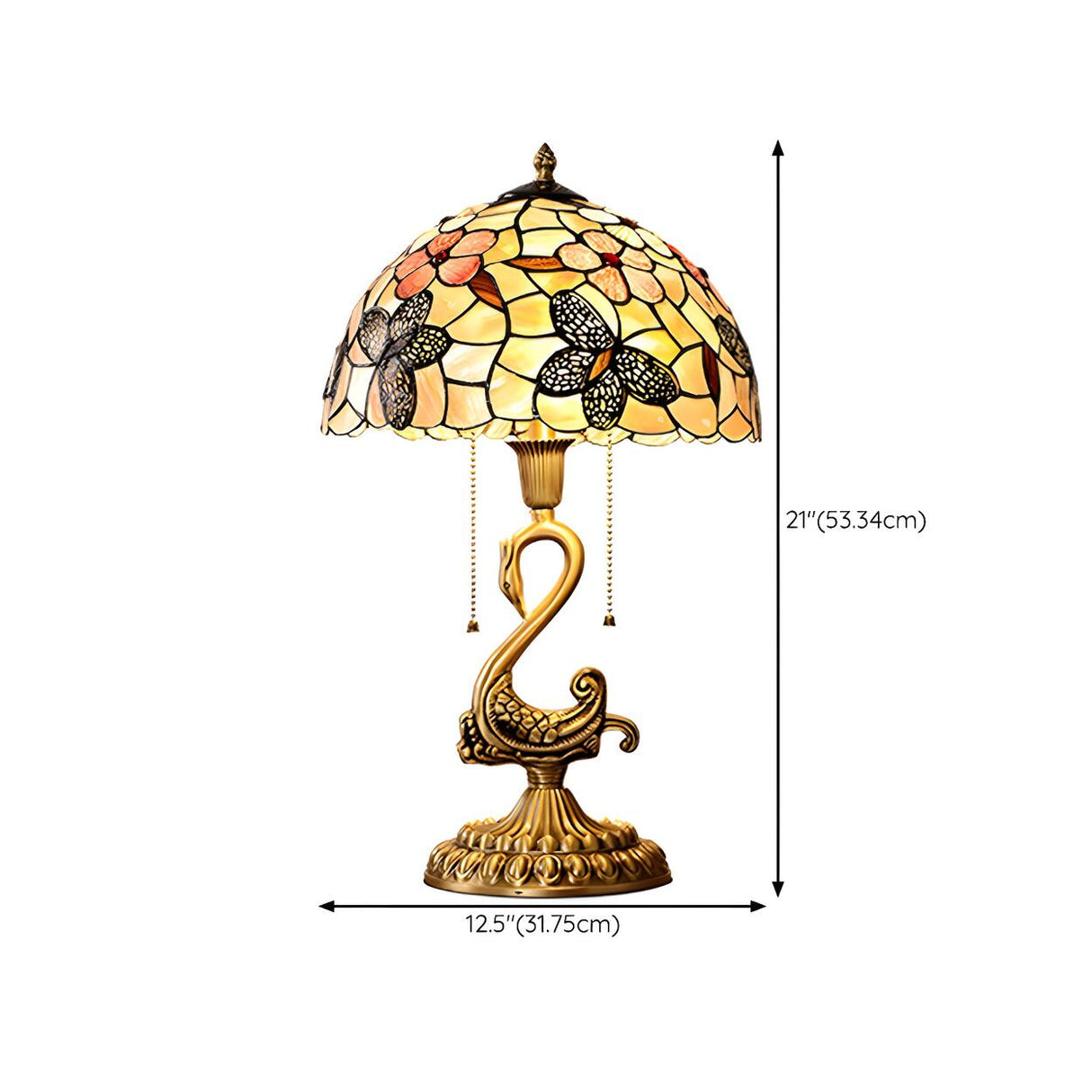 Tiffany Butterfly Glass Shade Art Swan Base Table Lamp