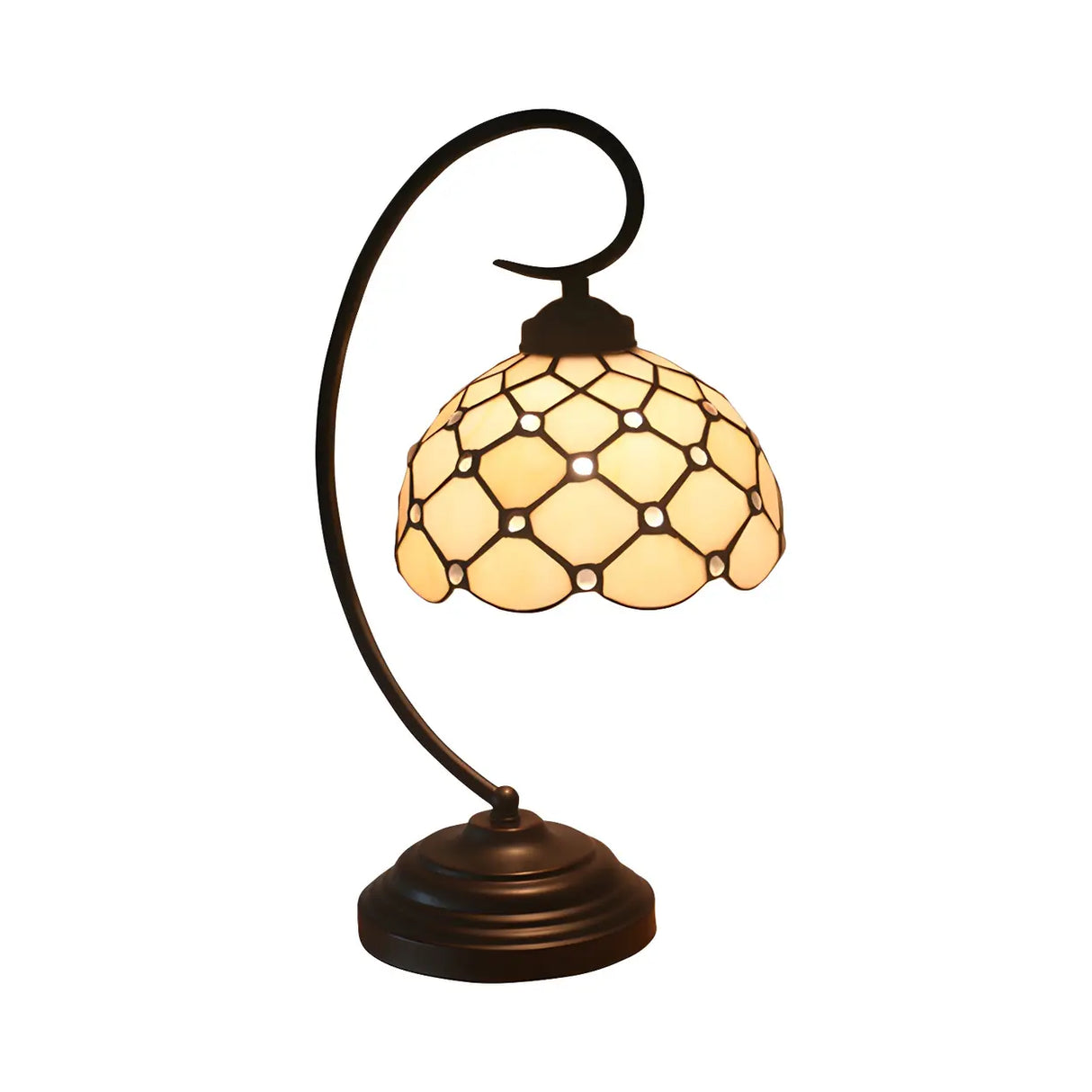 Tiffany Elegant Bronze Bowl Swirl Arm Night Table Lamp Image - 15