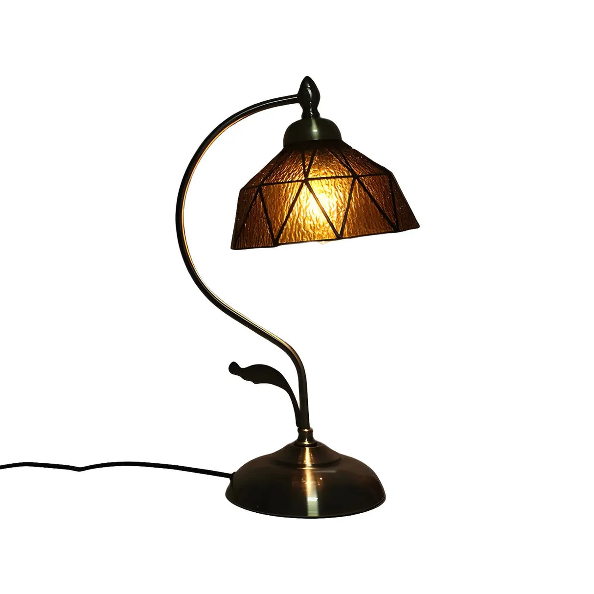 Tiffany Floral Curved Brass Table Lamp Multi-Color 1 Bulb Image - 10