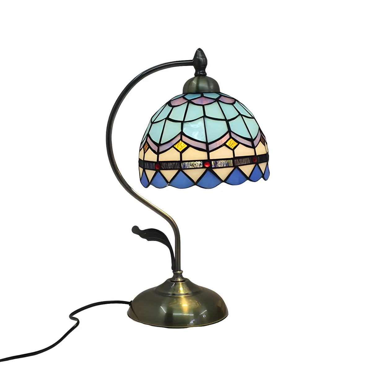 Tiffany Floral Curved Brass Table Lamp Multi-Color 1 Bulb Image - 14