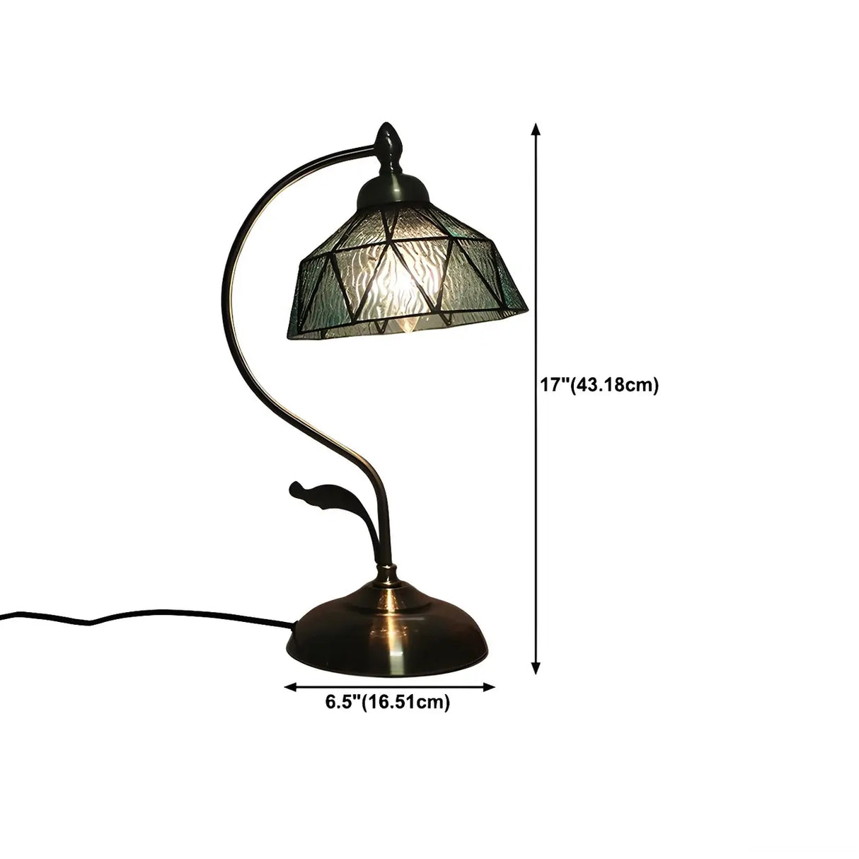 Tiffany Floral Curved Brass Table Lamp Multi-Color 1 Bulb