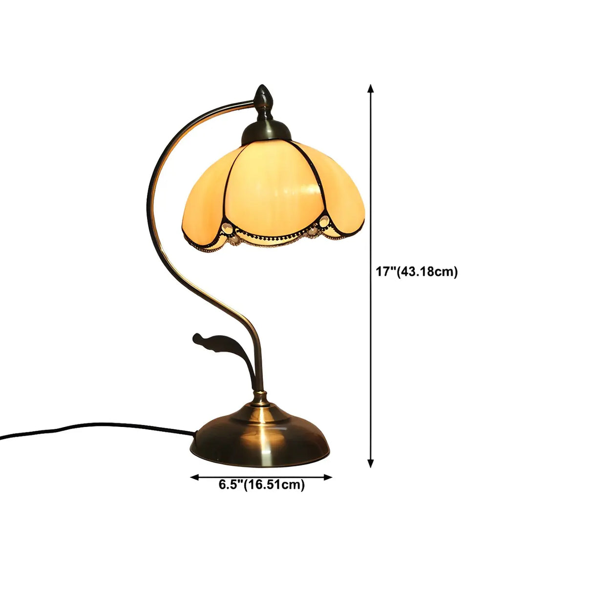 Tiffany Floral Curved Brass Table Lamp Multi-Color 1 Bulb Image - 21