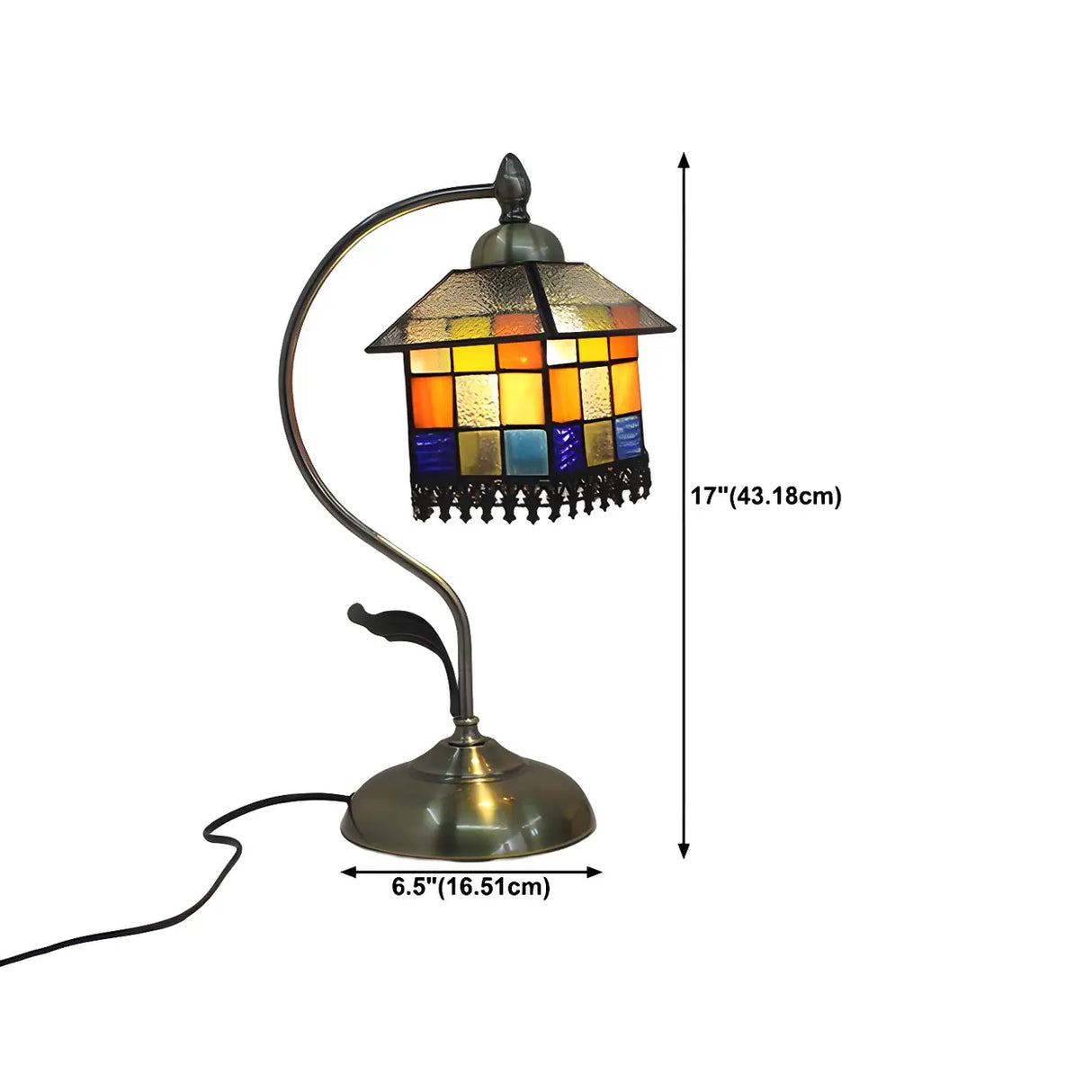 Tiffany Floral Curved Brass Table Lamp Multi-Color 1 Bulb Image - 22