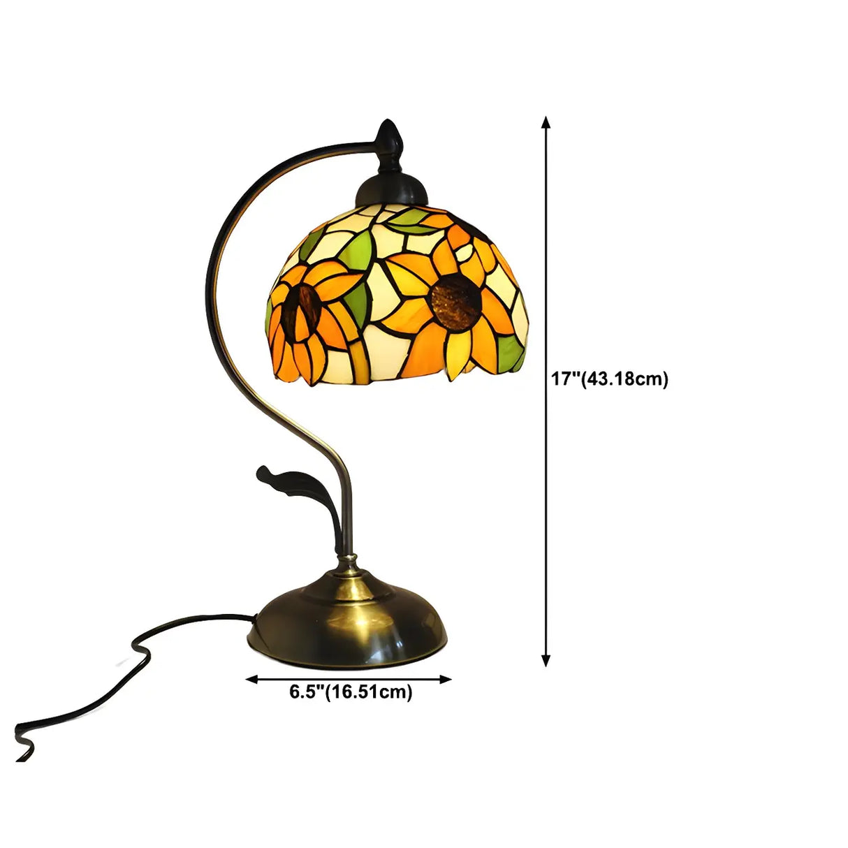 Tiffany Floral Curved Brass Table Lamp Multi-Color 1 Bulb Image - 23