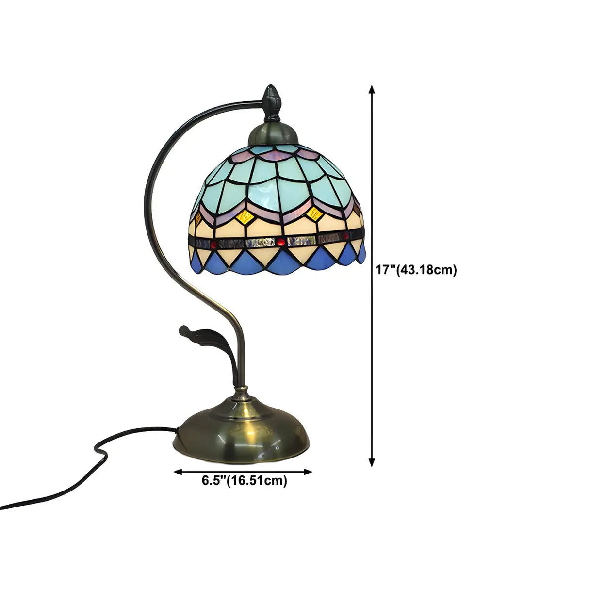 Tiffany Floral Curved Brass Table Lamp Multi-Color 1 Bulb Image - 25