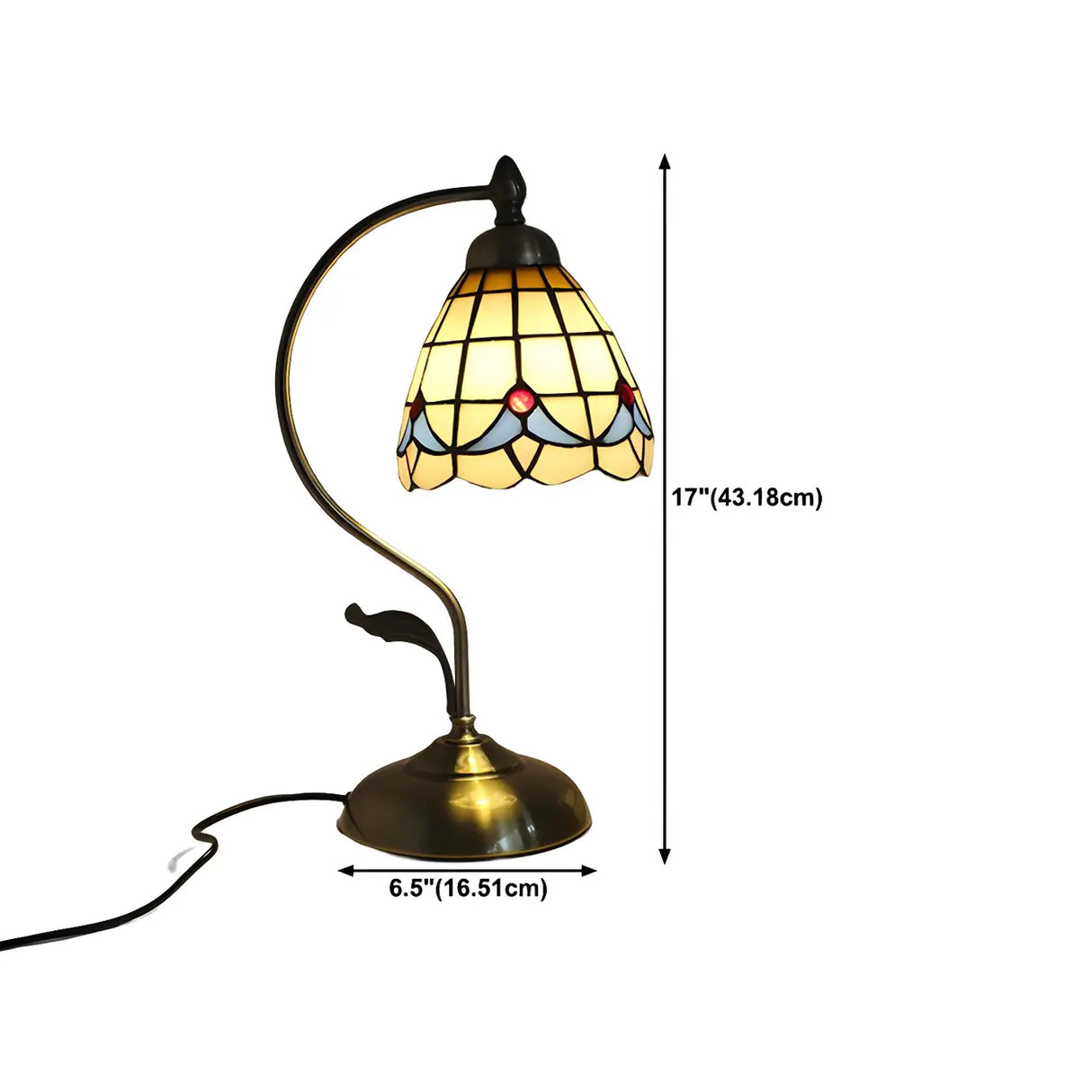 Tiffany Floral Curved Brass Table Lamp Multi-Color 1 Bulb Image - 29