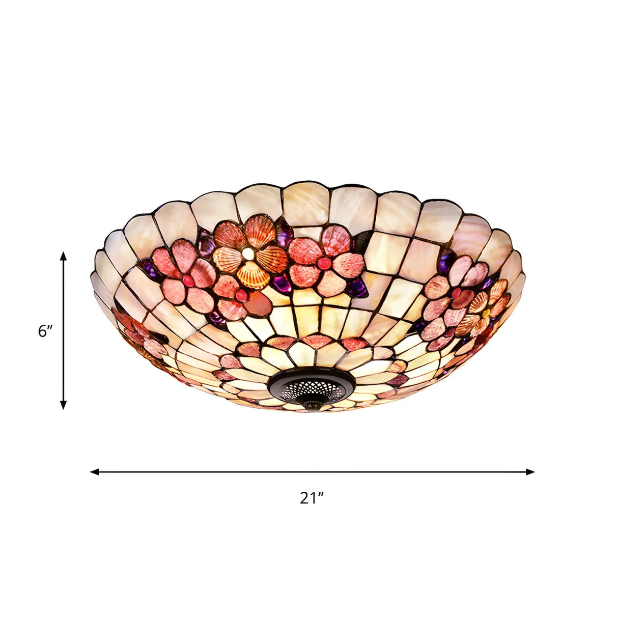 Tiffany Flower Pattern Shell Glass Flush Mount Light Image - 10